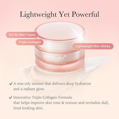 HOTmedicube Triple Collagen Cream - Hydrating & Firming Moisturizer with Hyaluronic Acid, Premium Elastin, Shea Butter - Wrinkle Care & Boosts Elasticity - Korean Skincare, 1.69 oz