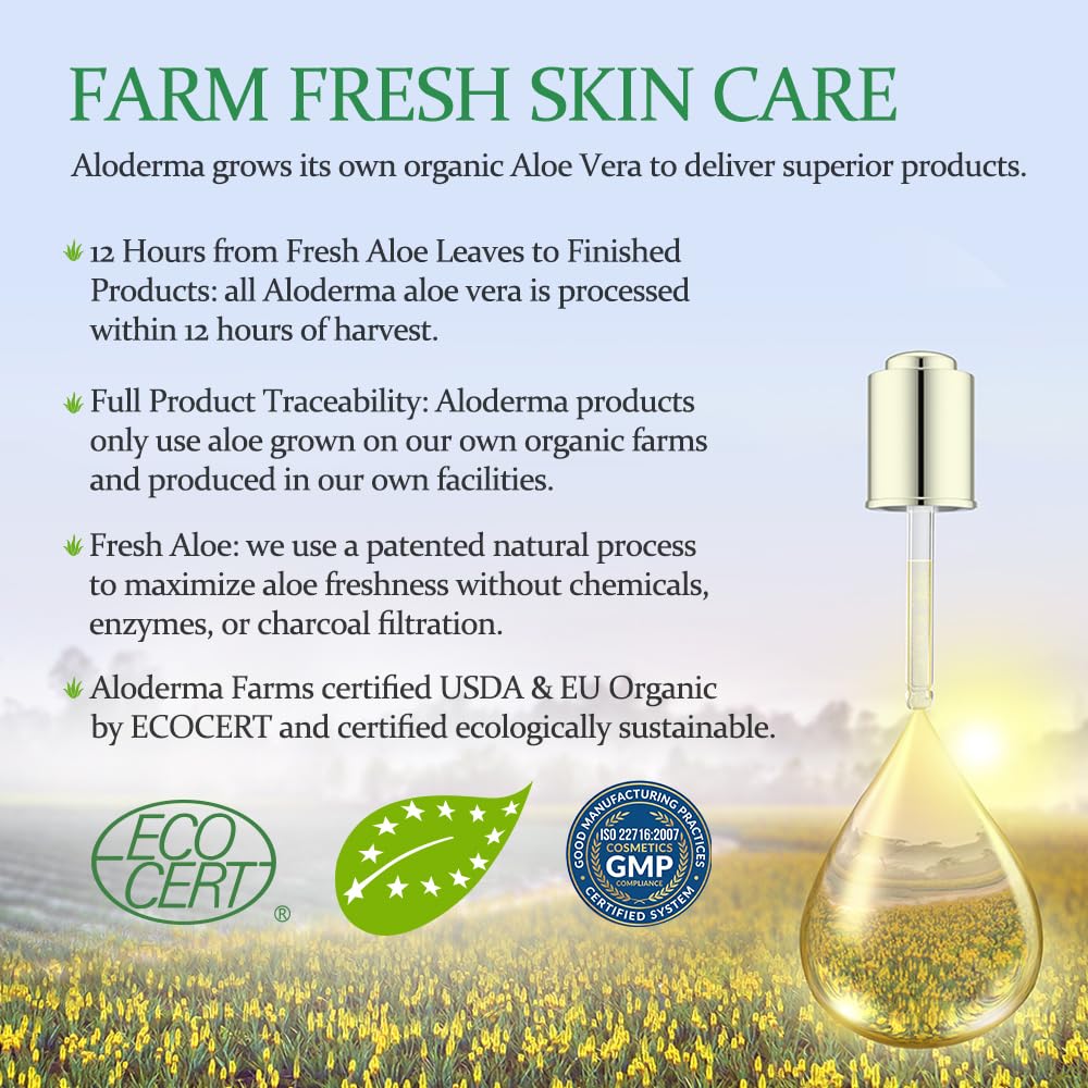 HOTAloderma Aloe Vera Gel Made within 12 Hours of Harvest with 96% Pure Organic Aloe Vera for Skin, Scalp, & Hair, Soothing Aloe Face Moisturizer, Multipurpose, Hydrating Aloe Gel, 7.05oz