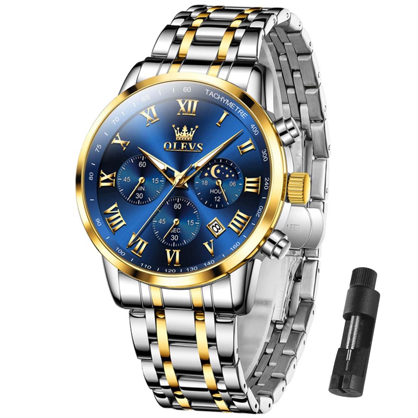 HOTOLEVS Men Multifunction Watch, Multi Dial Waterproof Luminous Chronograph Men's Watch with Date Gift for Men,Stainless Steel Watches for Men,Classic Men Wrist Watch