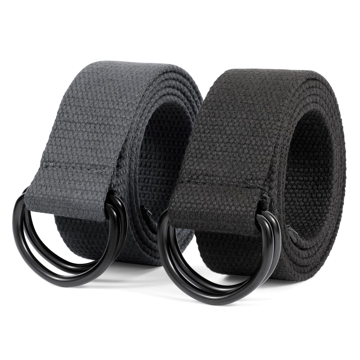 HOTJASGOOD Men Canvas Belt Web Fabric Casual Belt with Black Double D-ring 1 1/2" Wide Set of 2