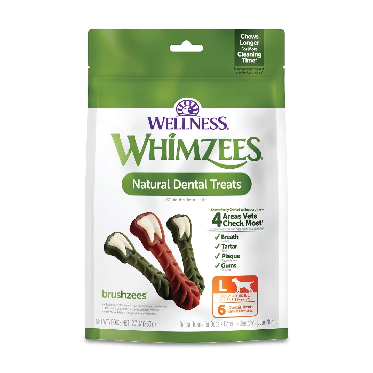 HOTWhimzees Wellness Brushzees Natural Dog Dental Treat, VOHC Accepted Chews, Freshens Breath, Extra-Small Size, 12.7 oz Bag, 48 Count