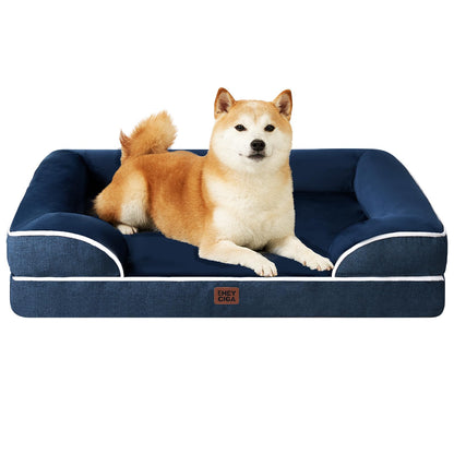 HOTEHEYCIGA Orthopedic Dog Beds for Extra Large Dogs 44x32Inch, Polyurethane Foam XL Pet Bed with Sides, Non-Slip and Egg-Crate Foam Big Dog Couch Bed with Washable Removable Cover, Grey