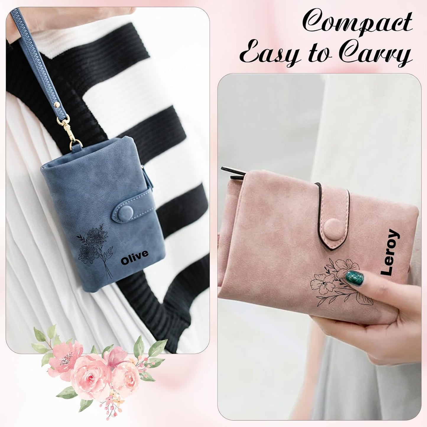 HOTPersonalized Wallets for Women - Custom Birth Flower and Name, Leather Ladies Wallet, Card Holder Coin Purse, Personalized Birthday Christmas Gifts for Mom Grandma (birthday flower)