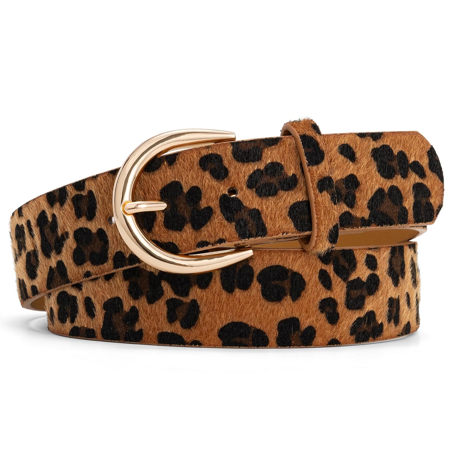 HOTWomen’s Leopard Print Leather Belts for Women, Cheetah Print Belt with Gold Buckle, Width 1.46"