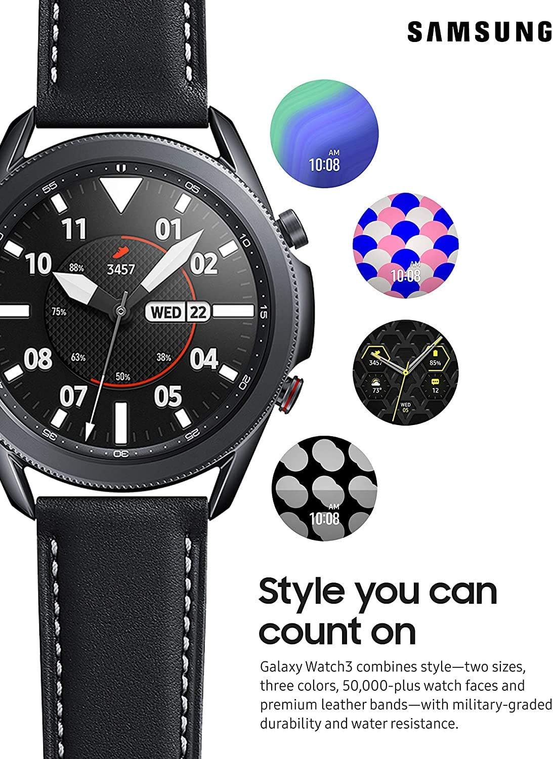 HOTSamsung Galaxy Watch 3 (45mm, GPS, Bluetooth) Smart Watch with Advanced Health Monitoring, Fitness Tracking, and Long Lasting Battery - Mystic Black (Renewed)