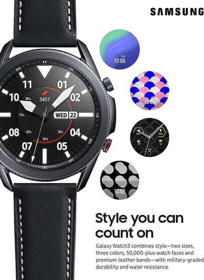 HOTSamsung Galaxy Watch 3 (45mm, GPS, Bluetooth) Smart Watch with Advanced Health Monitoring, Fitness Tracking, and Long Lasting Battery - Mystic Black (Renewed)