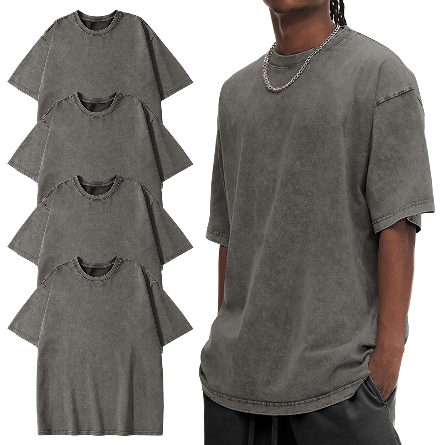 HOTEiscntd Mens Oversized T-Shirts Heavyweight Cotton Vintage Unisex Baggy Tee
