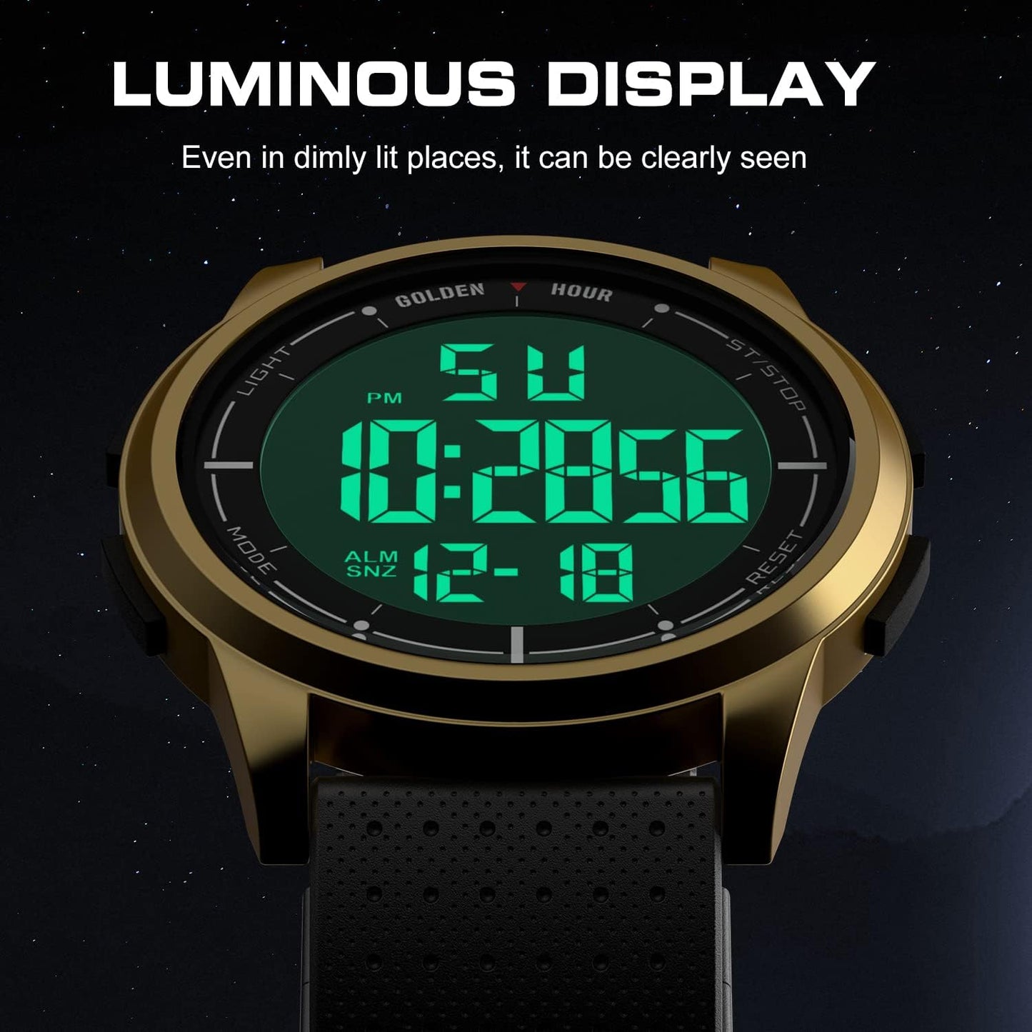 HOTGOLDEN HOUR Ultra-Thin Minimalist Sports Waterproof Digital Watches Men with Wide-Angle Display Rubber Strap Wrist Watch for Men Women