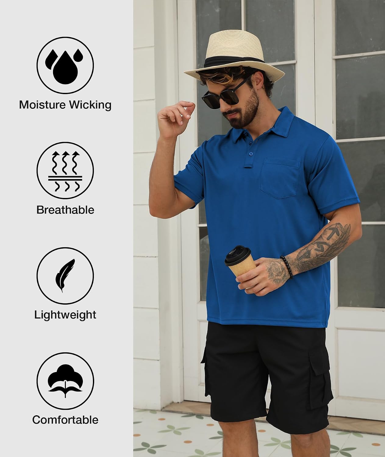HOTSCODI 5 Pack Mens Pocket Polo Shirts Short Sleeve Multipack Golf Shirt for Men Moisture Wicking Casual Athletic Work T-Shirts