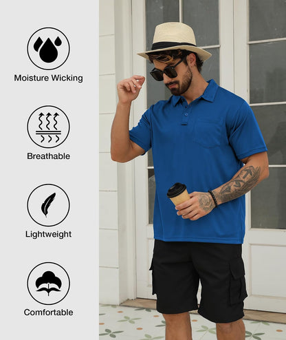 HOTSCODI 5 Pack Mens Pocket Polo Shirts Short Sleeve Multipack Golf Shirt for Men Moisture Wicking Casual Athletic Work T-Shirts