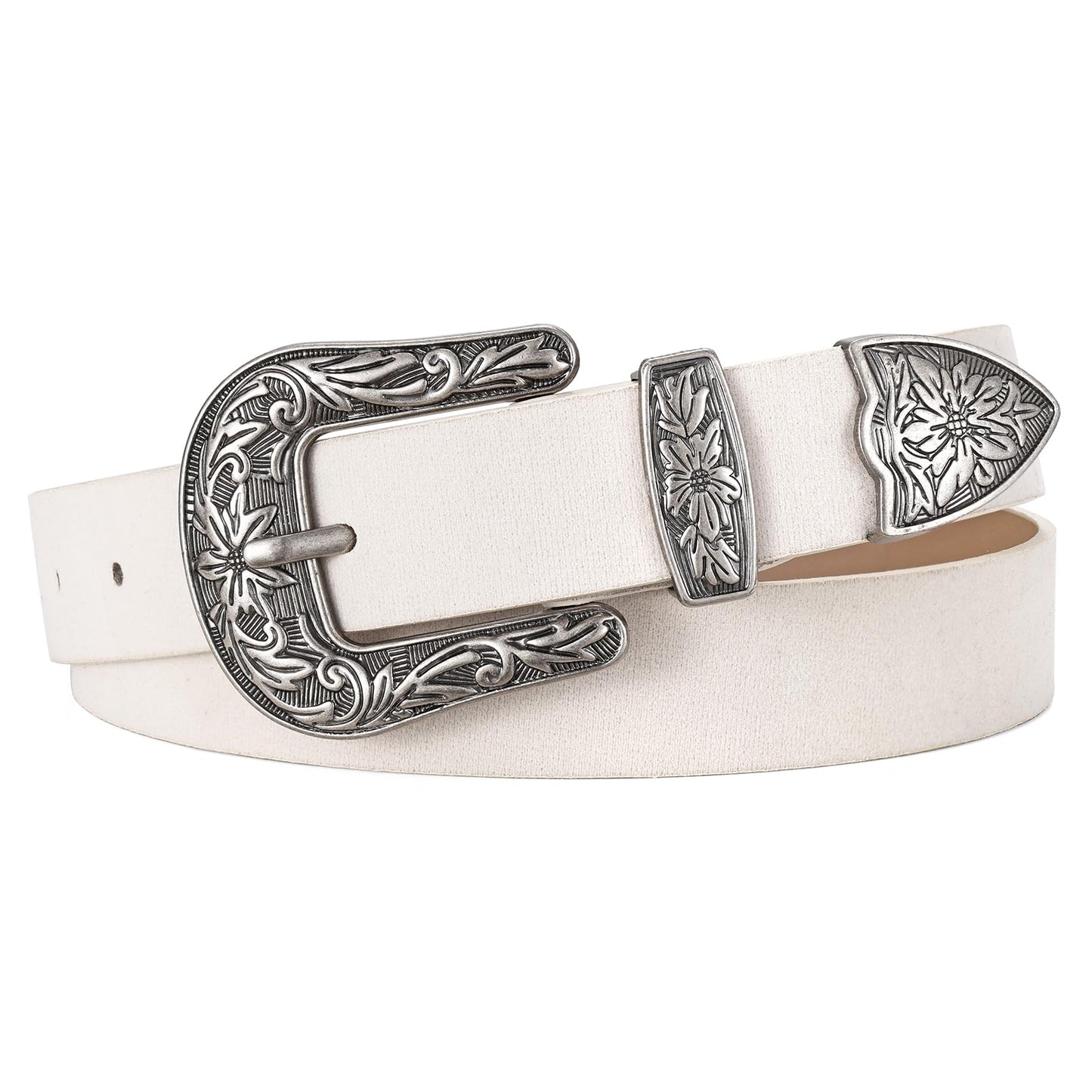 HOTJASGOOD Women Leather Belts Ladies Vintage Western Design Black Waist Belt for Pants Jeans Dresses