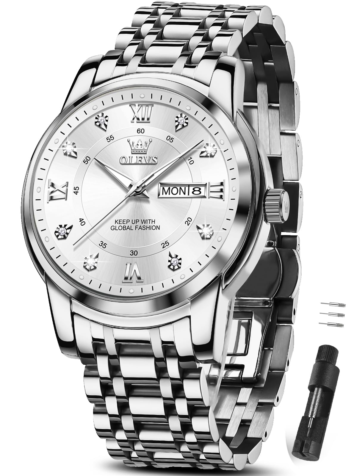 HOTOLEVS Classic Men Watches with Date,Stainless Steel Man Watch with Date, Bussiness Watches for Men,Luminous Quartz Mens Watches Black/White/Blue/Gold, Waterproof Male Watch with Week
