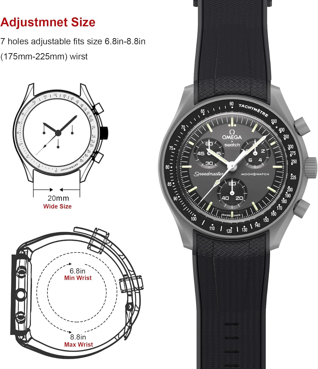 HOTStanchev Strap for Omega x Swatch MoonSwatch/Rolex Watch 20mm,Soft Silicone Omega X Swatch Moonswatch Speedmaster Replacement Strap,Curved No Gap Moonswatch Swatch strap for Men Women (Black1)
