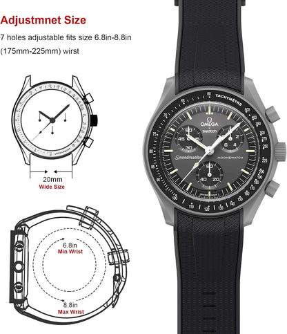 HOTStanchev Bands for Moonswatch Watch,Curved No Gap Soft Silicone Strap for Omega X Swatch Speedmaster 20mm Watch,Swatch Omega Moonswatch Speedmaster Replacement Strap Men Women (Black)