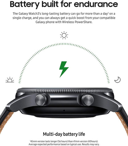 HOTSamsung Galaxy Watch 3 (45mm, GPS, Bluetooth) Smart Watch with Advanced Health Monitoring, Fitness Tracking, and Long Lasting Battery - Mystic Black (Renewed)