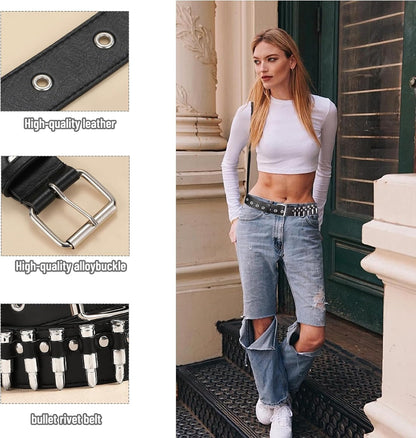HOT3 Pcs Studded Belt, Y2K Belt EMO Goth Belts Punk Rock with Bullet belts for Women Men