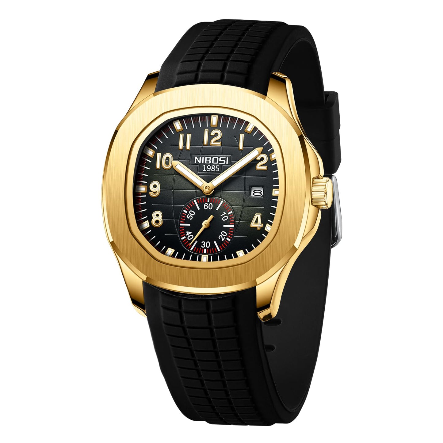 HOTNIBOSI Men's Analog Watch, Black Silicone Strap, Date Display | Unique Designer, Waterproof Fashion Casual Sports Classic Dress Quartz Wrist Watches for Men