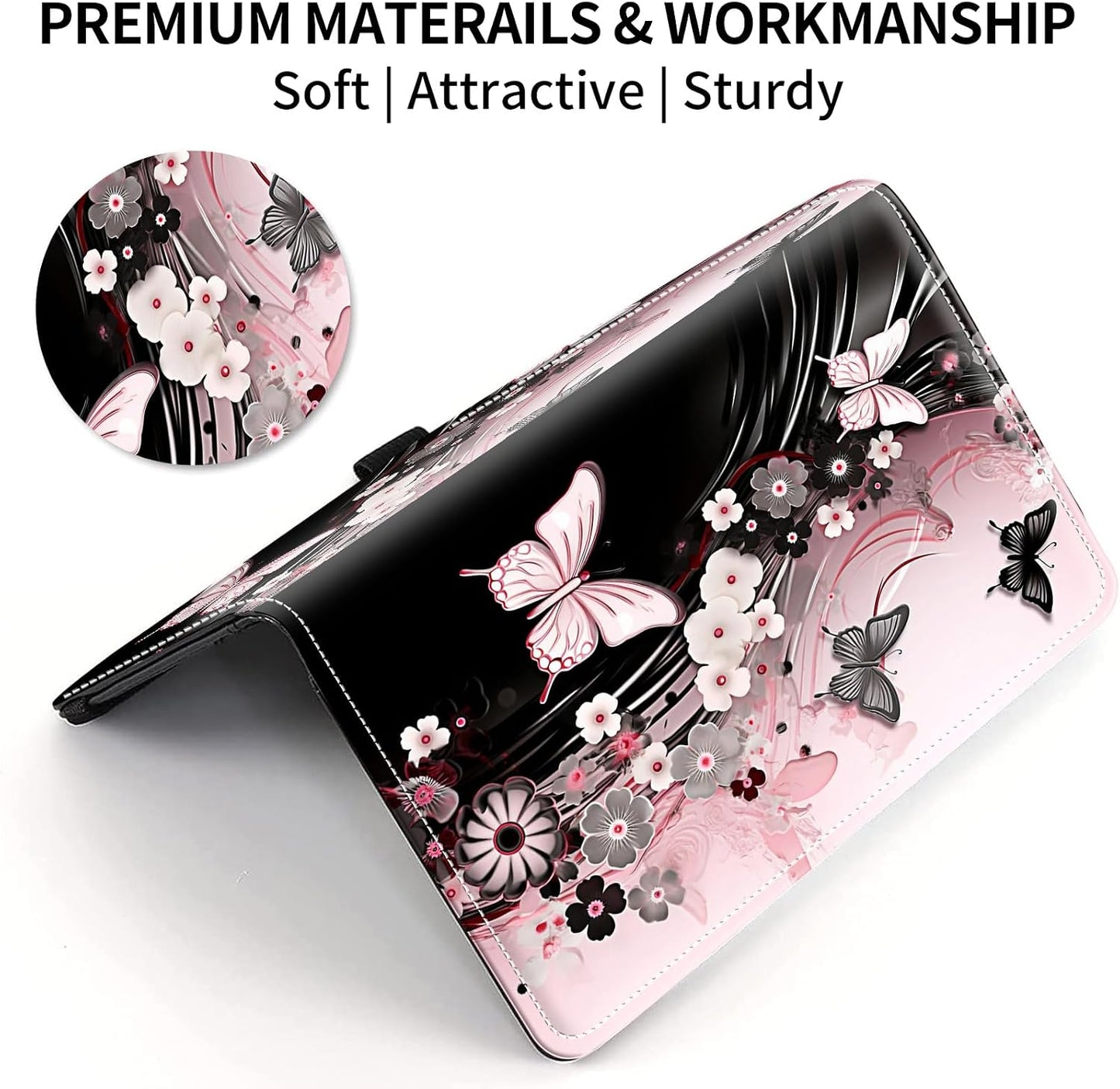 HOTLeather Checkbook Covers for Personal Checkbook Check book Holder Cover Wallets for Women Men,RFID-Blocking Slim Checkbook Cover for Duplicate Checks with Elastic Strap,Flowers Dancing Butterflies