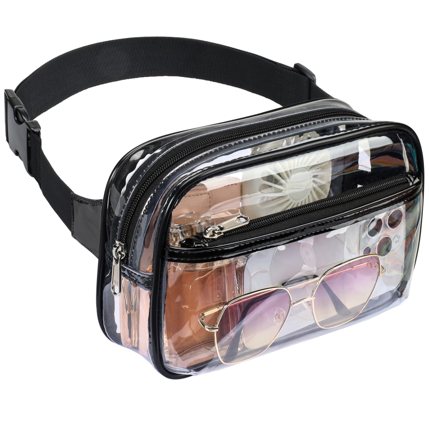HOTPackism Clear Fanny Pack Stadium Approved - Large Size 35-51 inches Adjustable Strap Clear Belt Bag for Women Men Transparent Waist Bag for Concerts, Sporting Events, Black | Adjustable 35-51 in Strap, Hands-Free, 2 Easy-Access Pockets, Water-Resistant