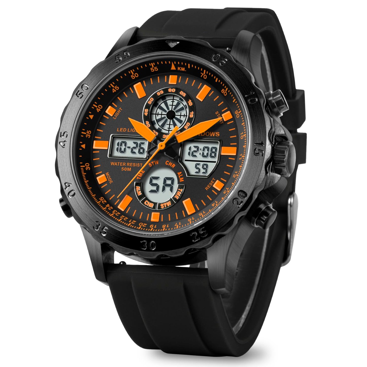 HOTPINDOWS Mens Digital Analog Watches, Multifunction Sport Casual | Dual time display, bright night backlight, daily alarm, precision stopwatch, and splash-proof construction