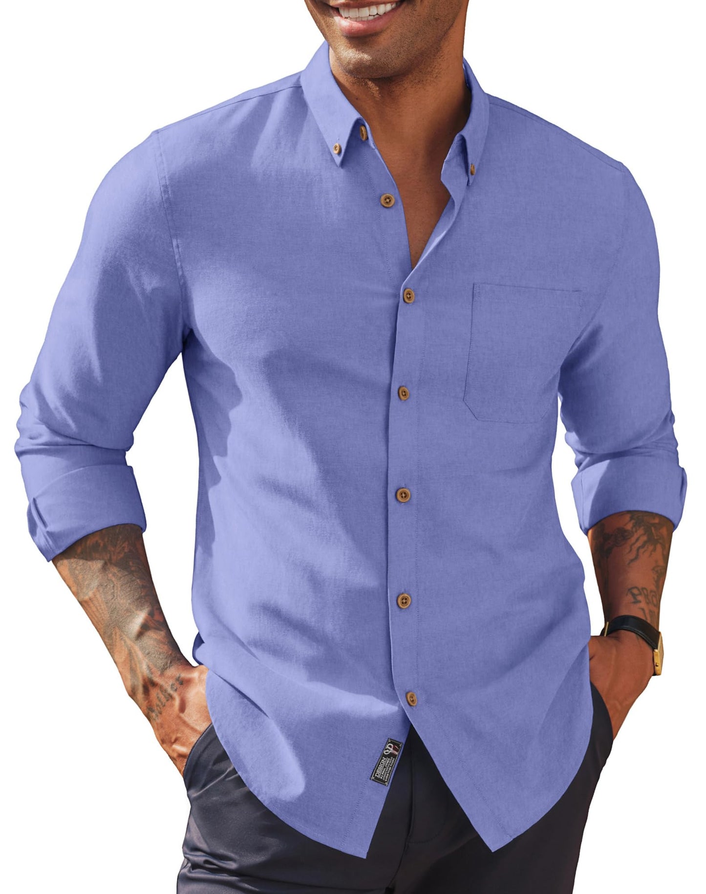 HOTPJ PAUL JONES Mens Oxford Button Down Shirt Long Sleeve Shirt | Mens Dress Shirts Untucked, Breathable, Wear-Resistant, Regular Fit, Classic Business Casual Formal Wear, with Chest Pocket