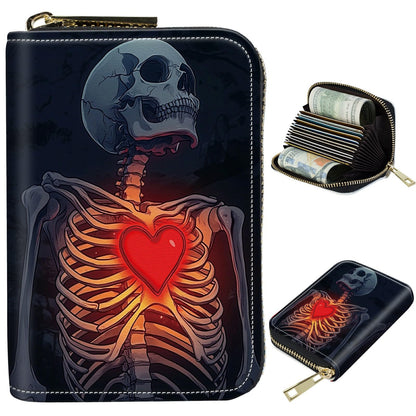 HOTCute Credit Card Holder with Zipper, Crow Skull RFID-Blocking Card Case Small Wallet for Women Men, Multi-slot Card Organizer Case Travel Accordion Wallet