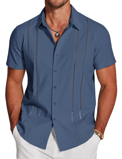 HOTCOOFANDY Men's Cuban Guayabera Shirt Short Sleeve Button Down Shirts Casual Summer Beach Linen Shirts