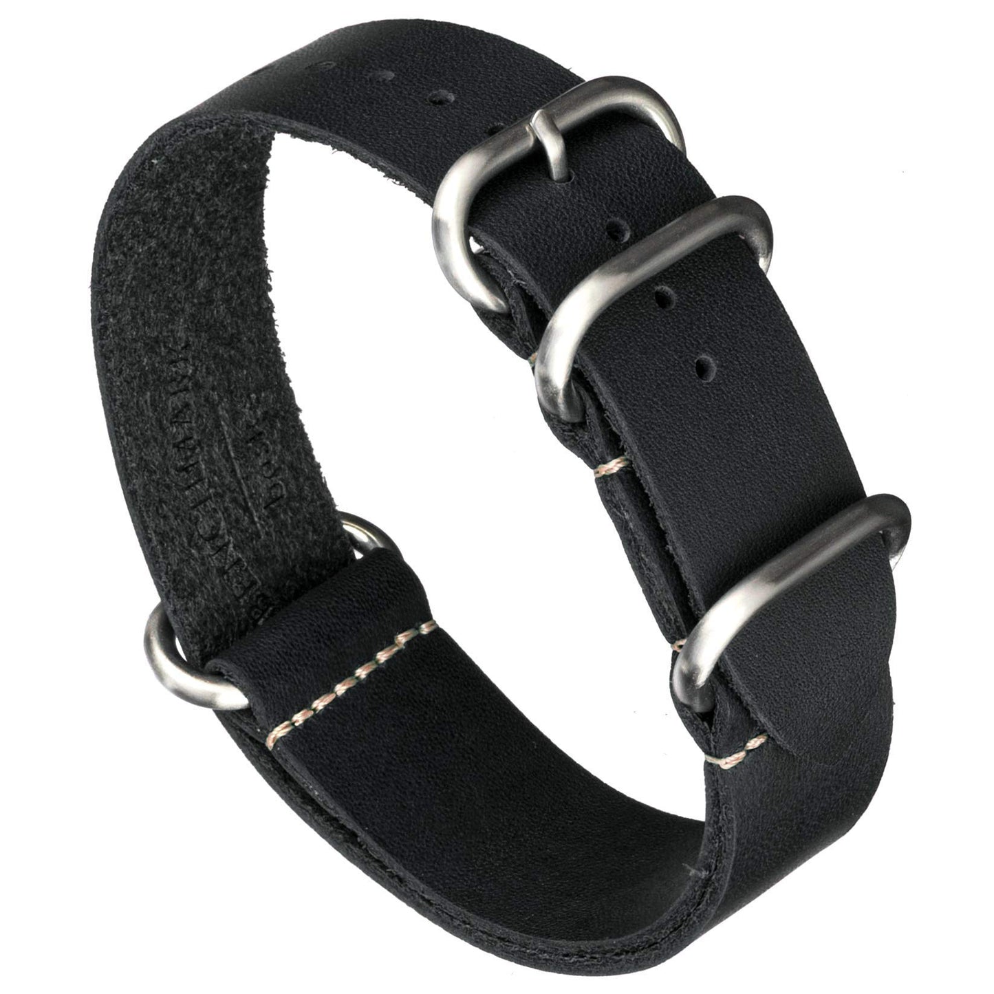HOTBenchmark Leather Watch Band - Crazy Horse Oiled Leather One-Piece Military Watch Strap - Brushed Stainless-Steel Hardware - 18mm, 20mm, 22mm or 24mm Widths