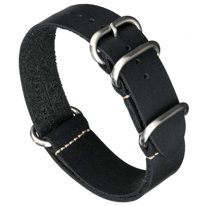HOTBenchmark Leather Watch Band - Crazy Horse Oiled Leather One-Piece Military Watch Strap - Brushed Stainless-Steel Hardware - 18mm, 20mm, 22mm or 24mm Widths