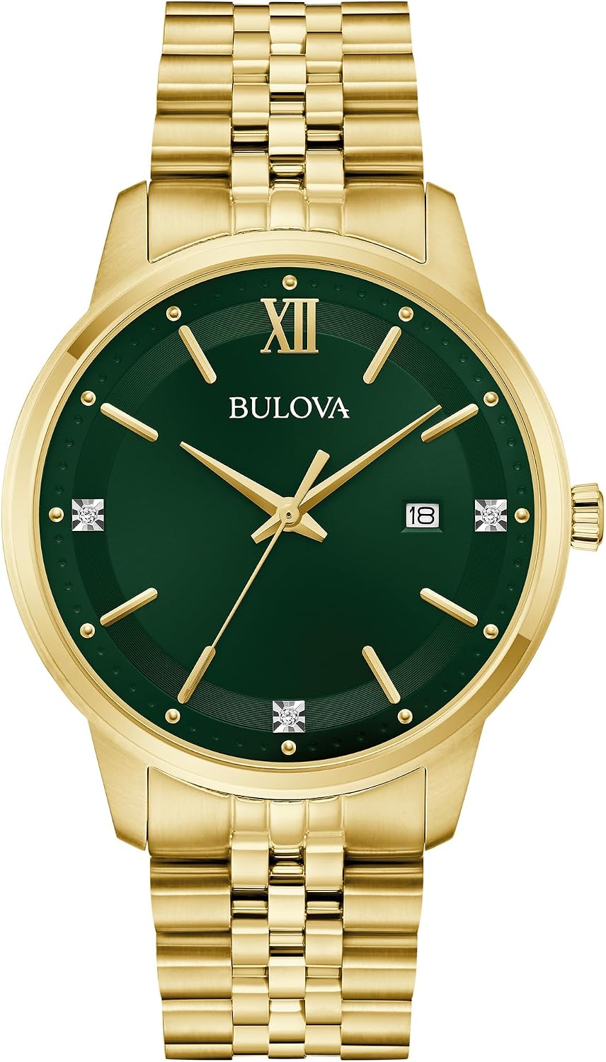 HOTBulova Men's Dress Classic Diamond Watch, 3-Hand Date Quartz Watch, Stainless Steel Bracelet, 41mm
