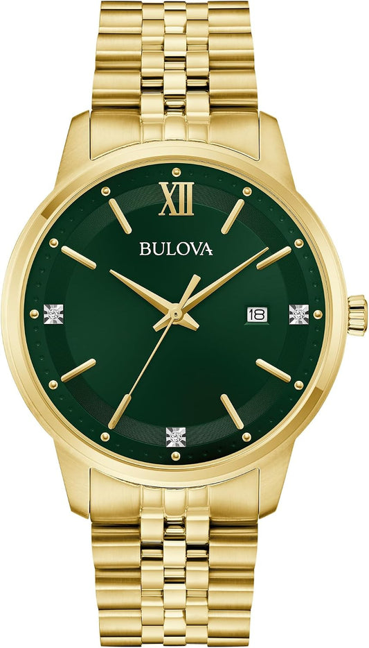 HOTBulova Men's Dress Classic Diamond Watch, 3-Hand Date Quartz Watch, Stainless Steel Bracelet, 41mm