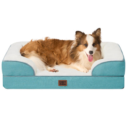 HOTEHEYCIGA Orthopedic Dog Beds for Extra Large Dogs 44x32Inch, Polyurethane Foam XL Pet Bed with Sides, Non-Slip and Egg-Crate Foam Big Dog Couch Bed with Washable Removable Cover, Grey