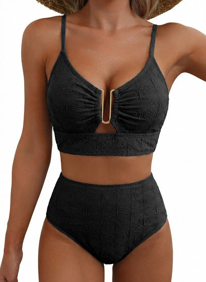 HOTHerseas 2 Piece Bikini Set U-Wire Cutout Popular Swimsuit High Waisted Textured 2026 Summer Beach Swim Bathing Suits