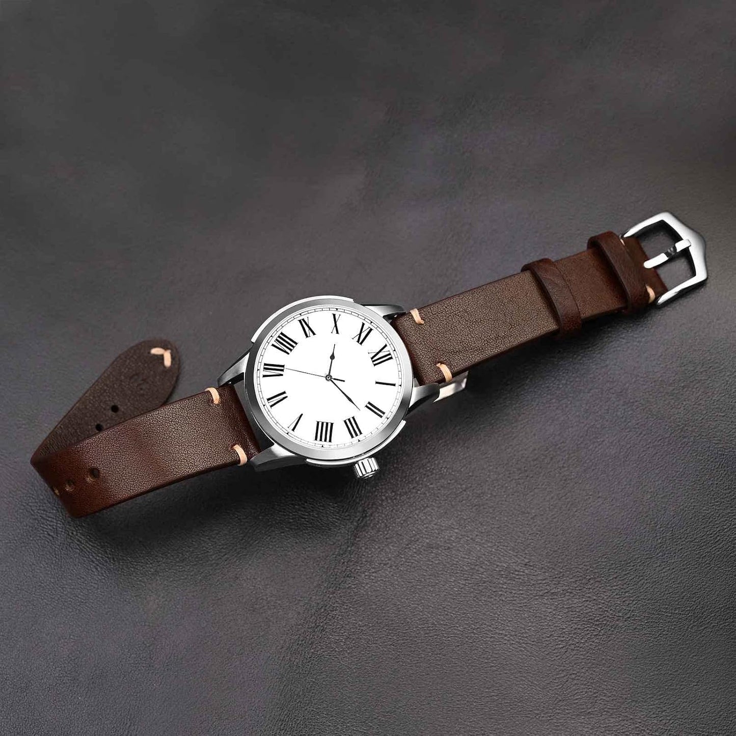 HOTBISONSTRAP Men's Watch Bands, Hand-Stitched Leather Watch Straps, Quick Release, 18mm 19mm 20mm 21mm 22mm