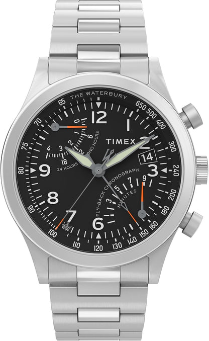 HOTTimex Men's Waterbury Chronograph 42mm Watch - Stainless Steel Bracelet Black Dial Stainless Steel Case