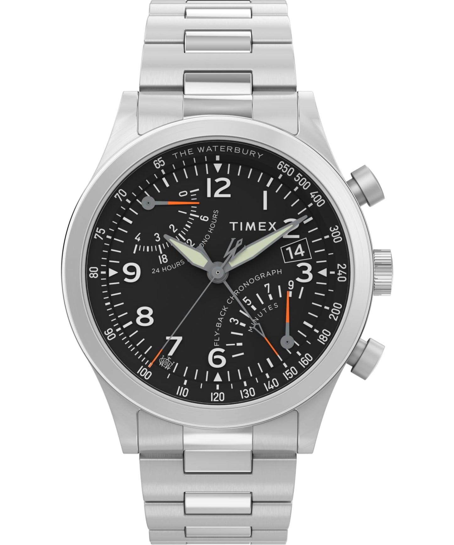 HOTTimex Men's Waterbury Chronograph 42mm Watch - Stainless Steel Bracelet Black Dial Stainless Steel Case