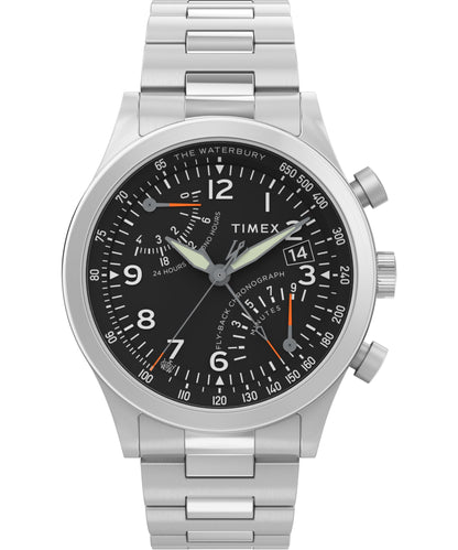HOTTimex Men's Waterbury Chronograph 42mm Watch - Stainless Steel Bracelet Black Dial Stainless Steel Case
