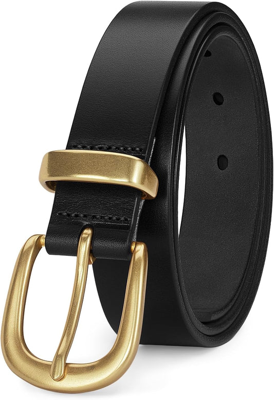 HOTWomens Belts for Jeans 1.1" Width Ladies Belts for Dresses Full Grain Leather Gold Buckle Belt Gift Box