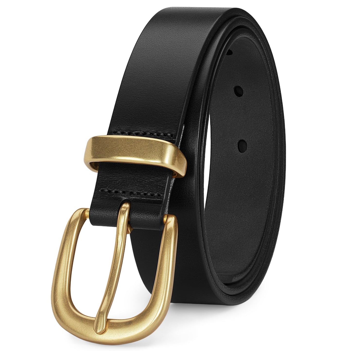 HOTWomens Belts for Jeans 1.1" Width Ladies Belts for Dresses Full Grain Leather Gold Buckle Belt Gift Box