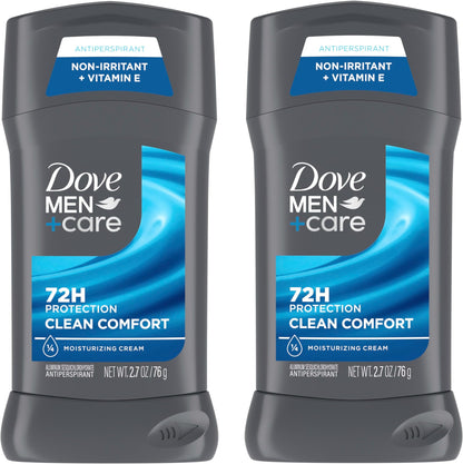 HOTDOVE MEN + CARE Antiperspirant Deodorant Stick Clean Comfort Twin Pack 72-Hour Sweat & Odor Protection Antiperspirant for Men With 1/4 Moisturizing Cream 2.7 oz