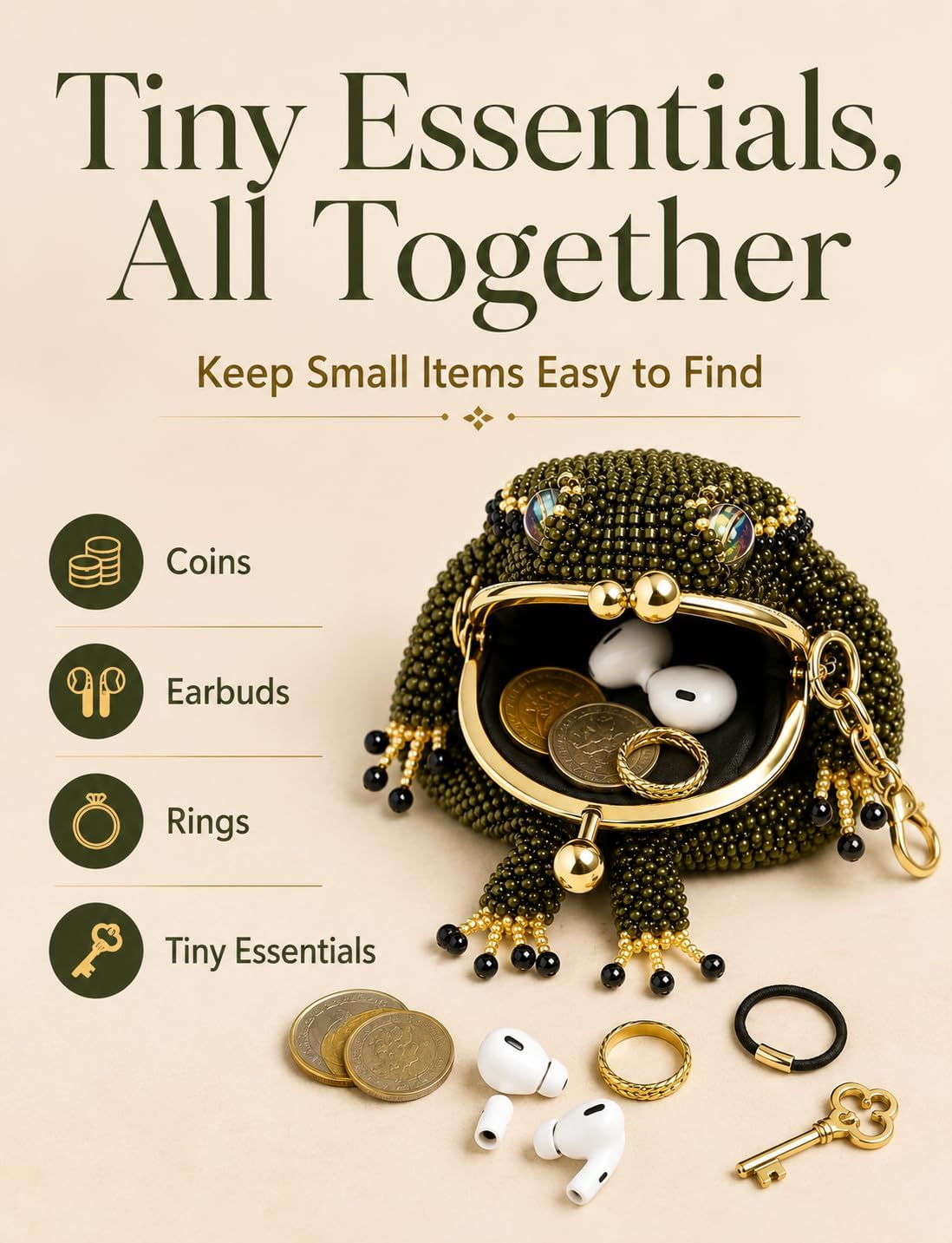 HOTFrog Coin Purse, Beaded Kiss Lock Keychain Pouch with Lucky Toad Design (2 PCS)
