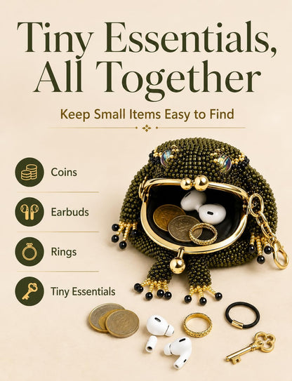 HOTFrog Coin Purse, Beaded Kiss Lock Keychain Pouch with Lucky Toad Design (2 PCS)