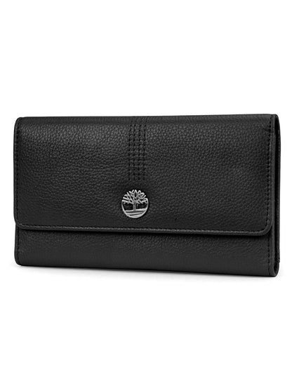 HOTTimberland Leather RFID Flap Wallet Clutch Organizer, Cherry (Pebble)