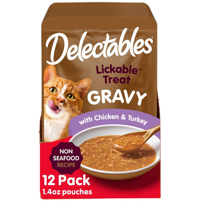 HOTDelectables Lickable Treat Gravy Wet Cat Treat Variety Pack, Food Topper, Hydrating, Grain-Free, No Fillers, By-Products, Added Preservatives, 1.4oz Pouch, 12ct