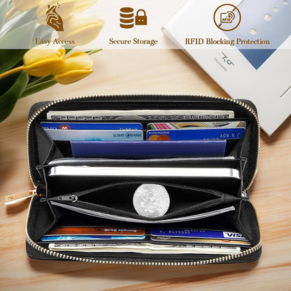 HOTWomens Wallet,RFID Blocking Large Capacity Clutch,Zip Around Leather Purse with 8 Card Slots,Bill Compartments Coin Pocket - Dragon