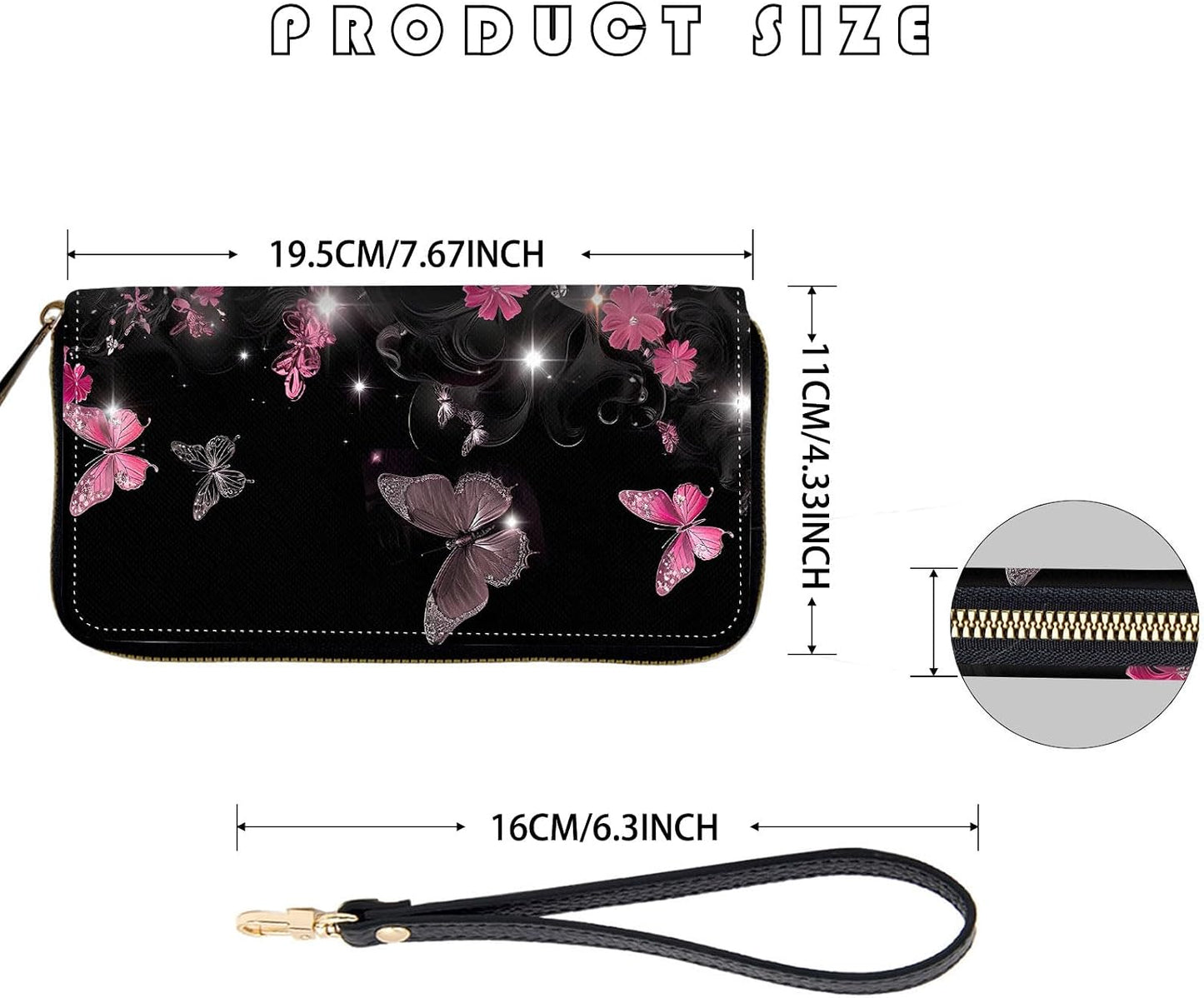 HOTWomen's RFID Blocking Zip Around Wallet with Detachable Wrist Strap, Large Capacity Credit Card Holder Organizer for Everyday Use,Butterflies Flower