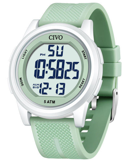 HOTCIVO Digital Watches for Women Men: Waterproof Large Dial Sports Watch 44mm | Ultra-Thin Soft Silicone Wrist Watch with Stopwatch and Alarm for Outdoor Enthusiasts - Running & Camping