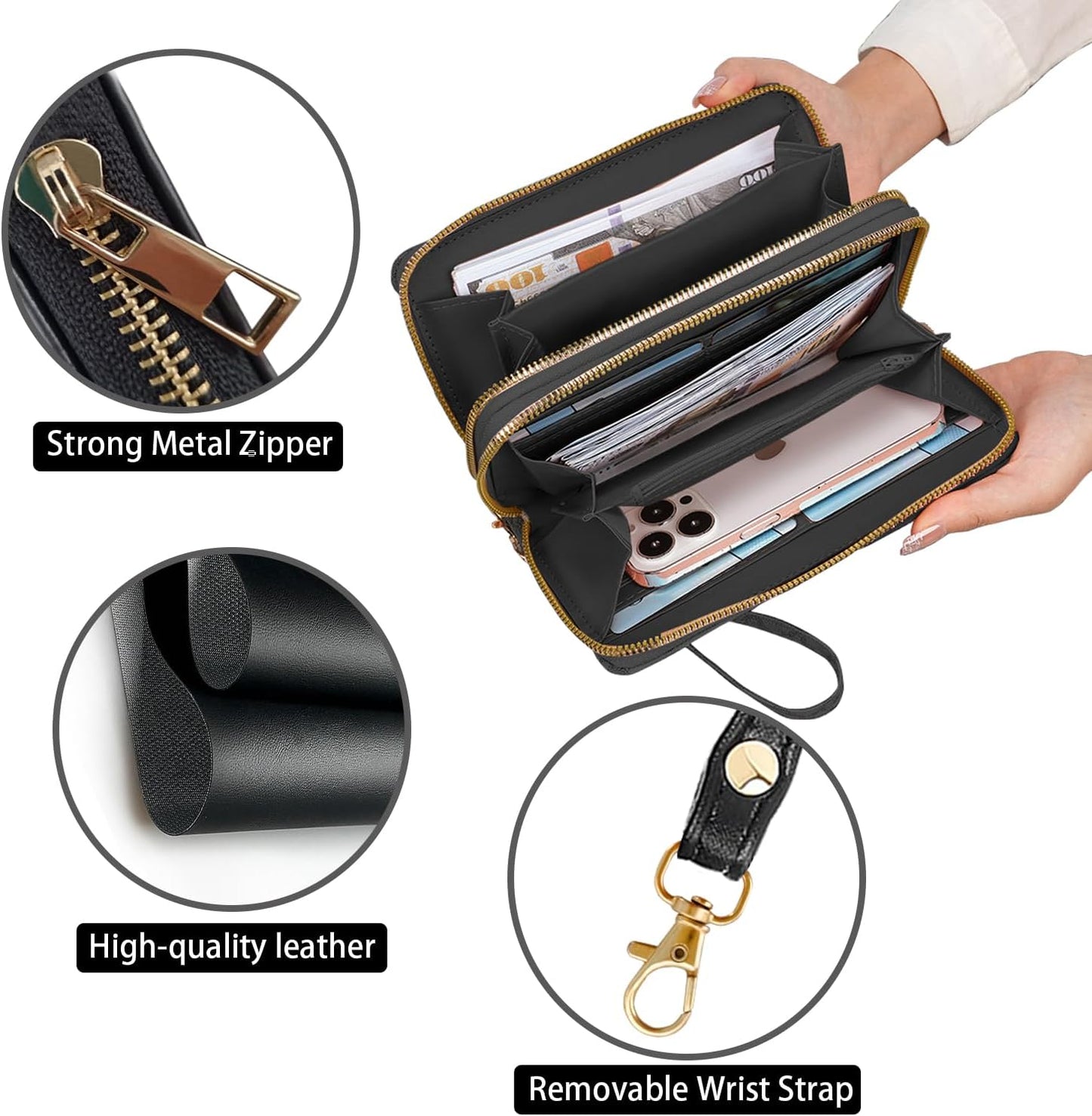 HOTWomen's Large Capacity Wallet PU Leather Double Zipper Clutch Purse Multifunctional Wallet with Removable Wristlet Strap for Smart Phone/Coin/Card/Cash, Floral Quotes Bible Verse Philippians 4-13