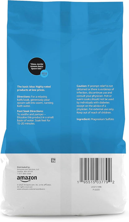 HOTAmazon Basics Epsom Salt Soak, Fragrance Free, Magnesium Sulfate USP for Relaxation and Soothing Foot Soaking, 3 Pound Resealable Bags, 6-Pack