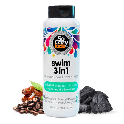 HOTSoCozy Swim Leave In Conditioner Spray & Treatment for Kids Hair (8 Fl Oz) Protects & Repairs Pool, Sun & Salt Damaged Hair, Gentle Formula with Activated Charcoal, Vitamin B5 & Sunflower Seed Extract